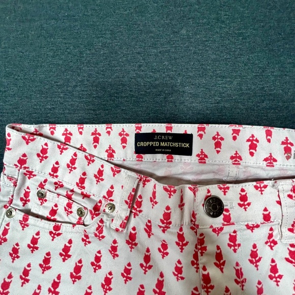 J. Crew Women Cropped Matchstick Pants, Sz 29 White w/ Pink Tulip Novelty Print - Picture 4 of 9